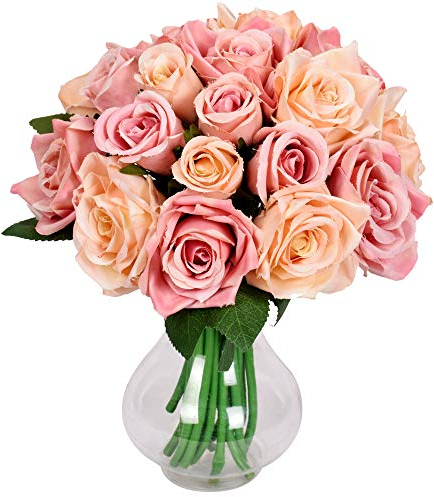 Famibay Champagne Rose Artificiali per Bomboniere Seta Mazzi di Rose Finti set da 2 per Decorazioni