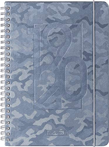 Baier & Schneider BRUNNEN 1072986070 „Camouflage“ , Schülerkalender/Wochenkalender 2019/2020 , 2 Seiten = 1 Woche , Blattgröße 14,8 x 21 cm , A5 , PU-Einband , grau