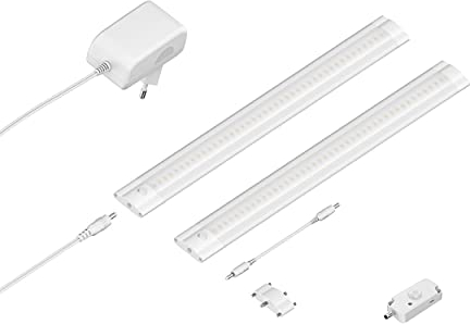 ledscom.de LED Unterbau-Leuchte SIRIS weiß matt mit Bewegungsmelder flach, je 30cm, je 370lm, weiß, 2er Set