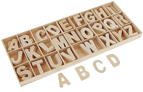 POFET 156 Pieces(6 Sets) Totally Wooden Capital Letter Wood Upper Case Letters A to Z Alphabet for Arts Crafts DIY Wedding Party Home Decoration Displays - Storage in Tray