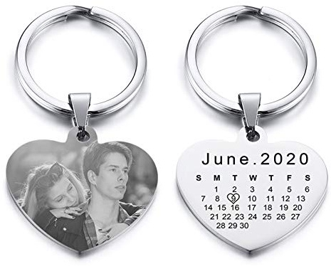 VNOX Personnalisé Gravé Photo Calendrier Date Gravé Message en Acier Inoxydable Porte-clés et Porte-clés Souvenir Anniversaire Cadeau de Mariage