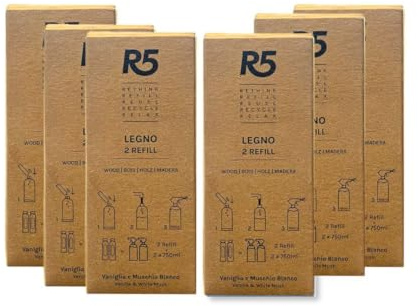 R5, Multipack 12 Refill superfici in Legno | Per parquet, mobili, porte e infissi in legno, profumo vaniglia e muschio bianco, tensioattivi di origine vegetale