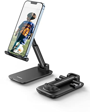 UGREEN Telefonhalterung für Schreibtisch, verstellbar, für Handy, faltbar, Halterung für Smartphone, Tisch, kompatibel mit iPhone 14 Plus Pro Max 13 Mini 12 Galaxy S23 S22 S21 Note20 Redmi (schwarz)