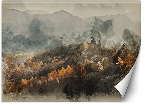 Feeby Papier Peint Intisse Aquarelle Abstrait 300x210 cm orange Moderne Panoramique XXL Photo Mural Muraux Chambre Bureau Salle Forêt Collines Nature