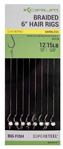 Preston Korum Braided 6 Hair Rigs Size 10 Barbless (K0310110)