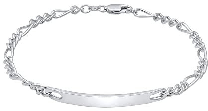 Kuzzoi Silber ID-Armband für Herren Figaroarmband (4 mm) handgefertigt aus massiven 925 Sterling-Silber Herrenarmband mit Gravur Platte poliert Schildarmband für Männer, Länge 21 cm