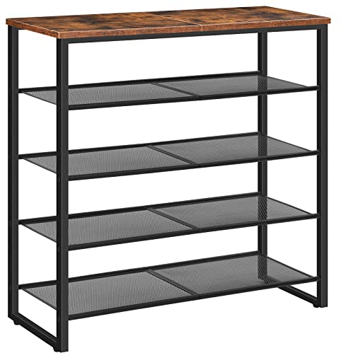 HOOBRO Shoe Rack, 5-Tier Shoe Organizer Shelf, Shoe Storage Rack for 16-20 Pairs, Metal Frame, Sturdy and Stable, for Entryway, Living Room, Cloakroom, Industrial, Rustic Brown EBF58XJ01