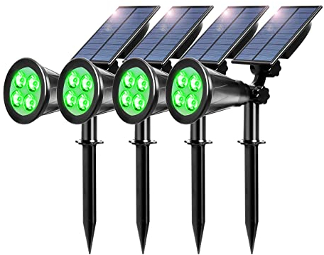 T-SUNUS Gartenstrahler Solar Grün, Solarstrahler für Außen 4 LED 2 Lichtmodi Auto ON/OFF Wasserdicht IP65 für Baum Yard Patio Hinterhöfe Gärten 4 Stück