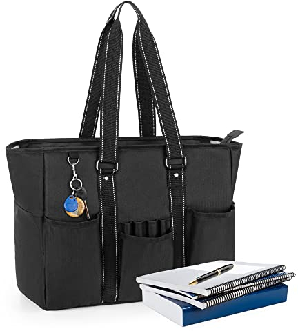 Damero Bolsa de mano para profesores con funda acolchada para portátil, bolsa de trabajo para profesores, negro
