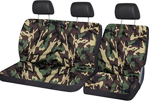 Auto Accessori Lupex - Vordersitzbezüge speziell für Vans mit 3 Sitzen, universal, Set Vordersitzbezüge 2+1 Doppel- und Einzelsitzbezüge, hergestellt in Italien (grüne Tarnung, niedriger Gürtel)