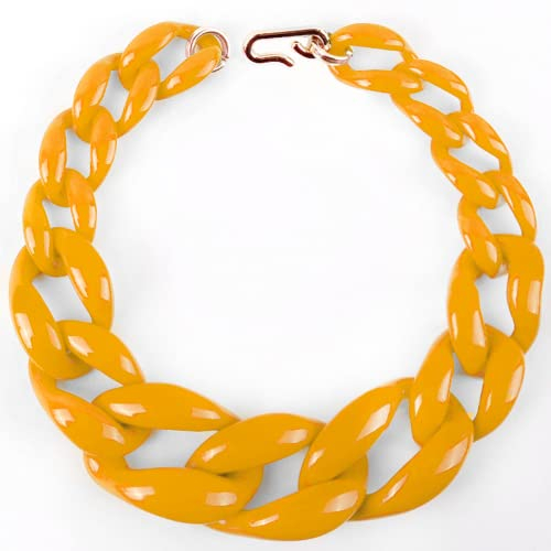 Zoshfo Damen Boho Klobige Acryl-Gliederkette Fashion Statement Handmade Cuban Chain Collar Schmuck Halskette Kleider Pullover ZubehöR,Gelb