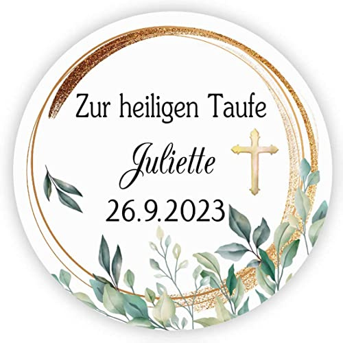 MameArt 50stk Aufkleber Personalisiert Zur heiligen Taufe, 4cm Stickers Gastgeschenk Taufe Kommunion Feste Geschenke Präsente (Blumen 1), 3DE0601A