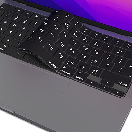 Kuzy Hebrew MacBook Pro Keyboard Cover 2023 2022 14 inch A2779 A2442 - Pro 16 inch A2780 A2485 M1-2022 MacBook Air Keyboard Cover 13.6 inch M2 A2681 Silicone Skin Ultra Thin, Hebrew Language