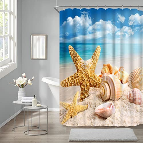 Hoisy Duschvorhang Meer Strand, Duschvorhang Antischimmel Blau Duschvorhänge 120x180 aus Polyeater Stoff