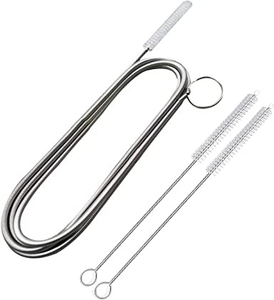 ICEYLI Long Drain Brush Hose Flexible Feeding Tube Brush | 2 PCS 61 Inch Stainless Steel and Nylon Pipe Cleaner Brush and 2 PCS 7.9 Inch Straw Brush