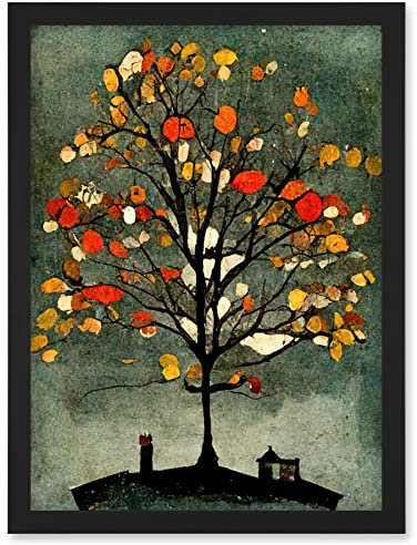 Doppelganger33 LTD Quirky Abstract Autumn Tree Artwork Framed Wall Art Print A4