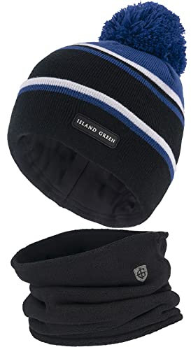 Island GREEN Herren Beanie Mütze & Nackenwärmer Set, schwarz/blau, Einheitsgröße