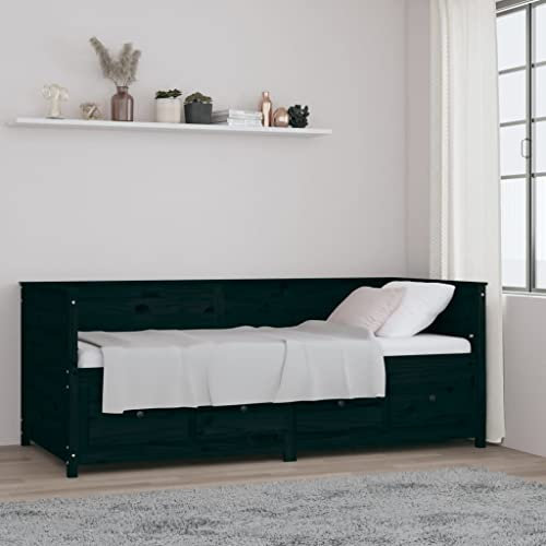 Hommdiy Tagesbett Sofabett Gästebett Sofa Einzelbett Bettsofa Bett Bettgestell Schlafsofa Holzbett Bettrahmen 90x200cm Massivholz Kiefer Schwarz