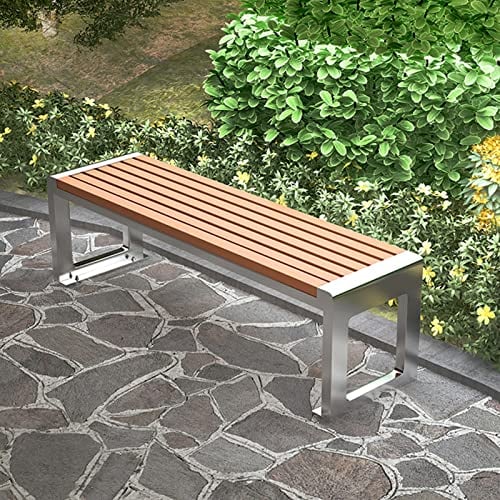 FQMYLTYN Parkbank im Freien Gartenbank aus Edelstahl und Holz Wetterfester und Stabiler Verandastuhl 400 Kg Belastbar - Verschiedene Größen (Size : 150cm/59inch)