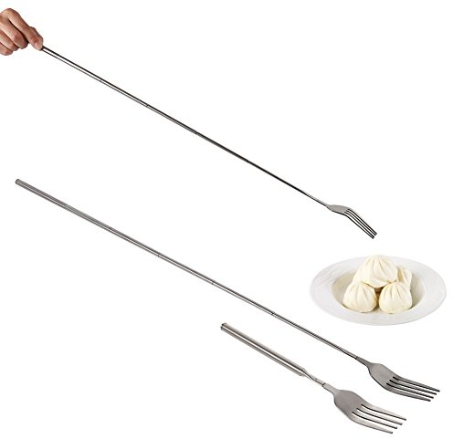 2Pcs Telescopic Fork, BBQ Telescopic Extendable Dinner Fork Fruit Dessert Long Handle Fork Cutlery Extends for Barbecue Toasting Dinner Fruit Dessert 8.7 to 25.4 Inch