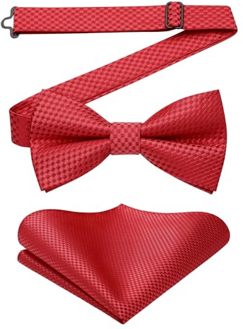 Enlision Fliege Rot Herren Anzug Fliegen mit Einstecktuch Set Vorgebunden Formelle Hochzeit Smoking Schleife und Taschentuch für Männer