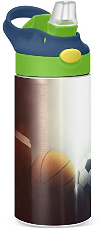 KAAVIYO Art Football Light Wasserflasche Edelstahl Isoliert Vakuumflasche Lecksichere Thermoskanne mit Stroh Bürstenbecher 350ml für Jungen Mädchen