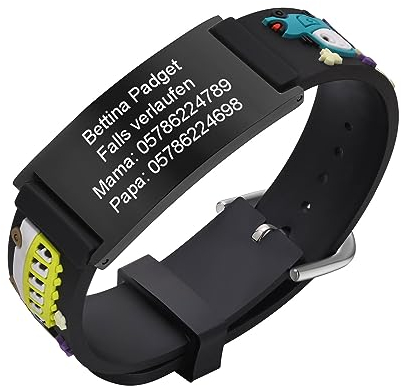 Notfallarmband SOS Armband Kinder Telefonnummer - Wasserfest Silikon Anti Verloren Kinder Namenarmband Identifikationsarmband Kinderarmband Personalisiertes ID Armband für Mädchen Jungen