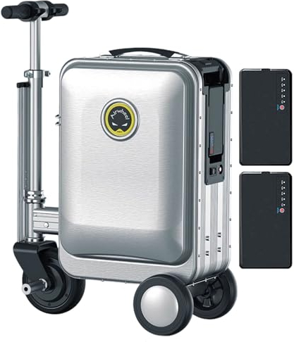 CHHMAELOVE SE3S 20 Zoll Koffer mit Motor, 2 Batterien, kann an Bord genommen Werden, 73,26 Wh, herausnehmbare Batterie, Geschwindigkeit 13 km/h, Rahmen aus Aluminiumlegierung, Tragkraft 110 kg,Silver