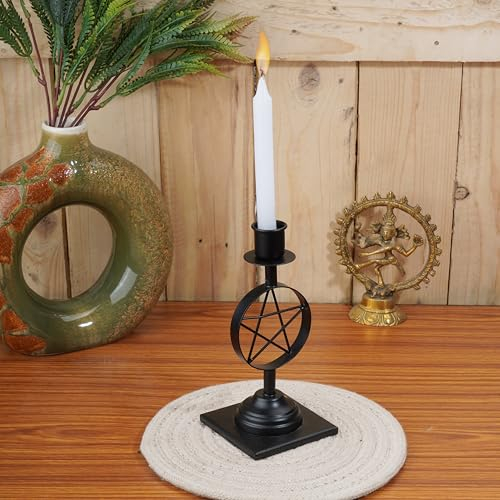 Ajuny Schwarze Kerzenständer aus Eisen Hoher Stabkerzenständer im Vintage Stern Design für Zuhause Kamin Esstisch Hochzeits und Party Dekoration