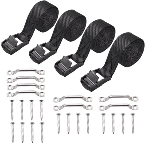 Pinafresa 1Inch X 4Ft Battery Tie Down Strap Kit with Stainless Steel Cam Buckle, Bracket and Screws for Boats, Luggage Belt, Cars Easy to Use