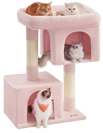 Feandrea Cat Tree, 101 cm Cat Tower, XL, Cat Condo for Extra Large Cats up to 20 kg, Large Cat Perch, 2 Cat Caves, Scratching Post, Jelly Pink PCT614P01