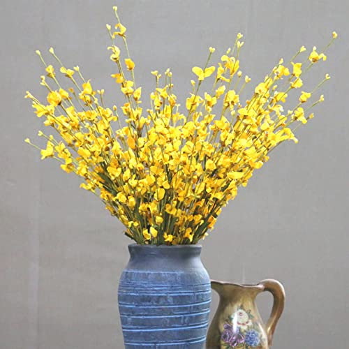 LKPOMI 5 Stück 24,8 Zoll Lange Künstliche Forsythienzweige, Hohe Kunstblumenstrauß, Künstliche Frühlingsorchideen, Pflanzen für Hochzeit, Büro, Zuhause, Party, Esstischdekoration(Gelb)