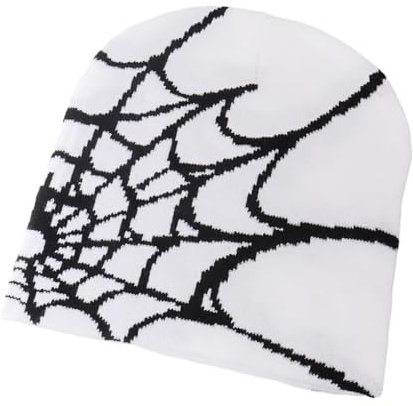 CLSSLVVBN Modische Spinnennetz Beanie Mütze für den Winter, unverzichtbar für alle, Unisex Strickmütze aus Acrylfasern, Spinnennetz Mütze, weiß und Schwarz