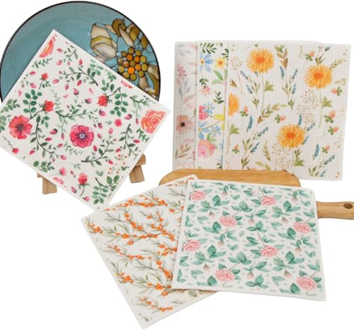 GAESHOW 12 Pieces Paños de Cocina Suecos, Paño de Limpieza Biodegradable, Paños suecos para Cocina y Limpieza Reutilizable, Absorbentes y de Secado Rápido, Patrón de Frutas