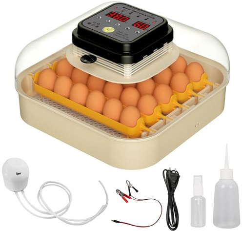 Brutautomat Vollautomatisch, LED Eier Inkubator Brutmaschine, Brutkasten mit Temperaturkontrolle, Automatischem Eierdrehen und Wasserzugabe, Hatcher für Hühner, Enten, Wachtel, Taube (30 Eier)