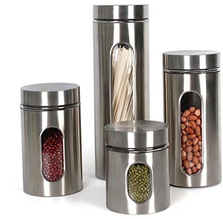 Zerodeko Stainless Steel Storage Tank Visible Glass Top Kitchen Sealed Container for Dry Food Storage