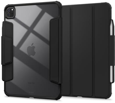 Spigen Funda AirSkin Pro Compatible con iPad Pro 11 Pulgadas 5ª Generación M4 (2024) Funda con Cubierta Magnética Removible y Soporte para lápiz Apple - Negro