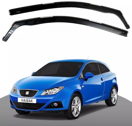 Haibak Wind Deflectors Set Compatible with Seat Ibiza MK4 6J 2009-2017 | 2-Piece Car Window Deflectors | Tinted In-Channel Rain Guards for 2-Door Hatchback