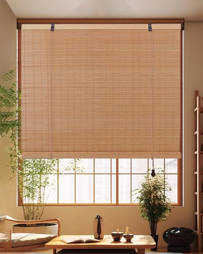 FoundGo Bambus-Rollos ohne Bohren, B x H: 80 x 160 cm, Retro-Rollos aus Bambus, rollbarer Fenstervorhang, lichtfilternder Schatten für Fenster, Veranda (Breite x Höhe)