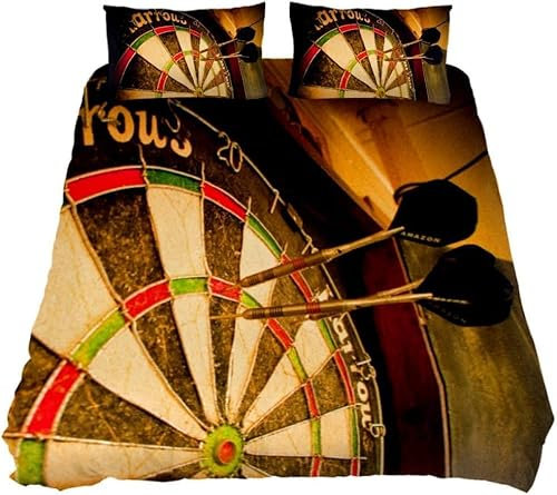 Tizhweqo Darts Bettwäsche 135x200 Darts Bettwäsche Set Weiche Mikrofaser 3D Druck Dartscheibe Bettbezug Set mit Reißverschluss Bettbezüge und 2 Kissenbezug 80x80 cm C9493