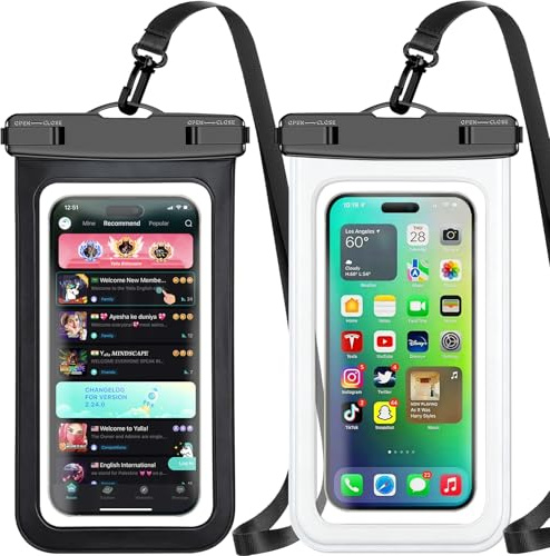2 Pack Black White Universal Waterproof Phone Pouch, Large Phone Waterproof Case Dry Bag,Protection Level: IP68,Outdoor Sports for Apple iPhone,Samsung,and More,(Fits Up to 8.3”),Black,White