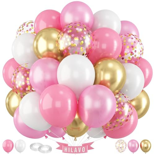 Palloncini rosa oro 60 pezzi 12 pollici rosa oro bianco lattice coriandoli set di palloncini rosa chiaro oro compleanno palloncini decorazione per ragazze donne San Valentino proposta di fidanzamento