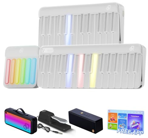 POPUPIANO Smart Digital Piano Keyboard 61 Keys with Illuminated Keys, MIDI Controller and Chord Pad, Portable E-Learning Keyboard for Performance and Composition, 256