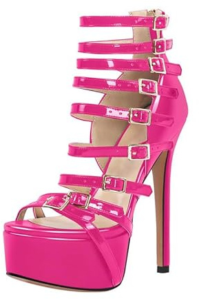 blingqueen Women's Platform Sandals Open Toe Buckle Straps Stiletto High Heels