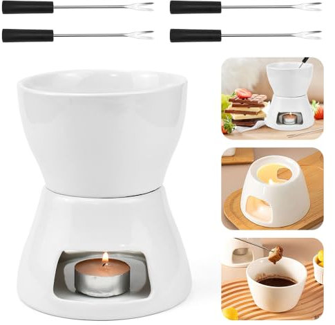 GZCZCC Service à Fondue au Chocolat avec 4 Fourchettes Service à Fondue en Céramique pour Fondue au Chocolat Tasse Fondue au Chocolat Fondue au Chocolat Céramique pour Chocolat
