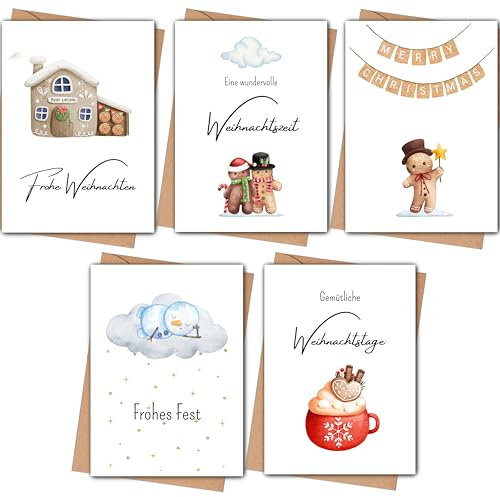 MOKY Weihnachtskarten Weihnachtsmotive 5er Set Postkarten mit Umschlag