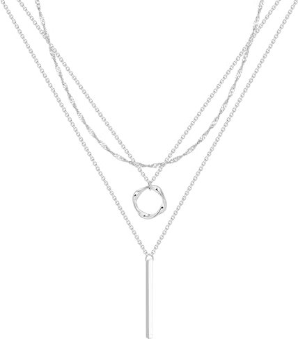 Kette Edelstahl, Lange Necklace mit Anhänger, Halskette Silber Schmuck Silber 925 Damen mit Charms Silber Personalisierte Boho Wasserfester Schmuck Geschenke für Frauen Frau Mädchen