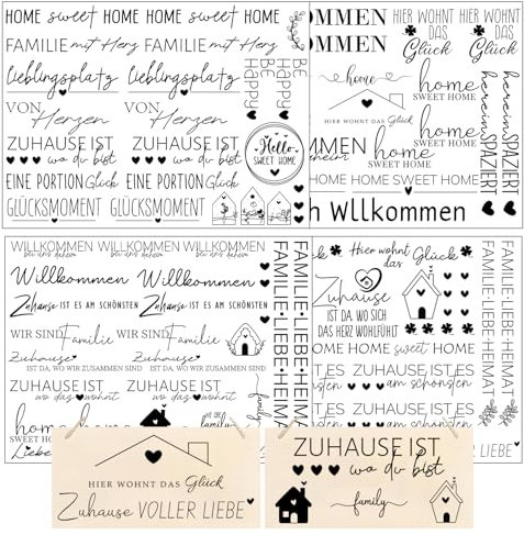 Hongma Rub On Sticker ca.A5 19x14cm-Großformat Transfers 4PCS Sprüche für Raysin für Keraflott Möbel Glas Holz DIY Deko Rub On Folie Rubons Aufkleber (Home Sprüche)