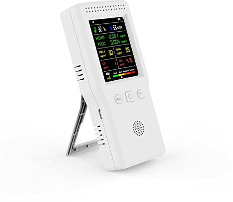 EDEDE Air Quality Monitor, 9 In 1 Multifunctional Portable Air Quality Detector PM2.5 PM10 HCHO TVOC CO CO2 Temperature Humidity Monitor LCD Display for Home Office School(White A)