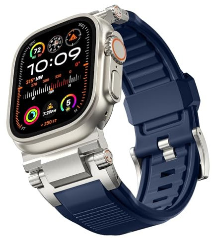 EKSIL Per Apple Watch Ultra 2/Ultra Band 49mm/45mm/44mm/42mm per uomo, cinturini robusti FKM cinturino di ricambio sportivo militare per IWatch SE2/SE/9/8/7/6/5/4/3/2/1(Navy Blue)